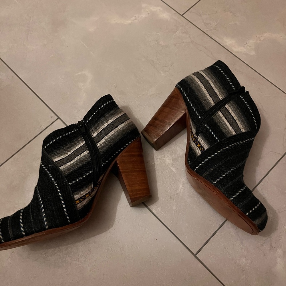 FORTRESS OF INCA Black & Gray Striped Block Heel Booties